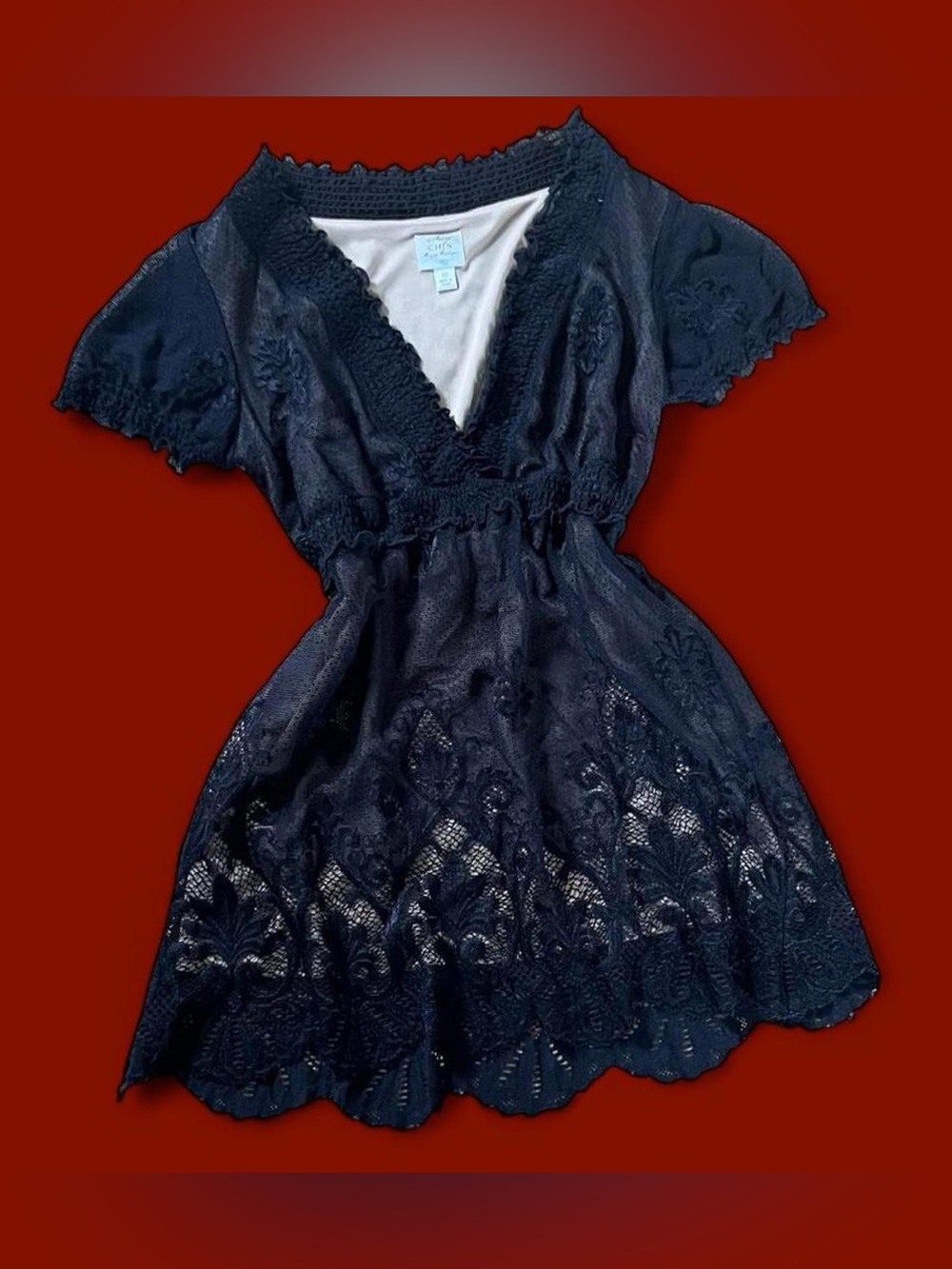 Vintage Babydoll Top Dark Romantic Coquette Gothic Lace Black Vampire Size L /12